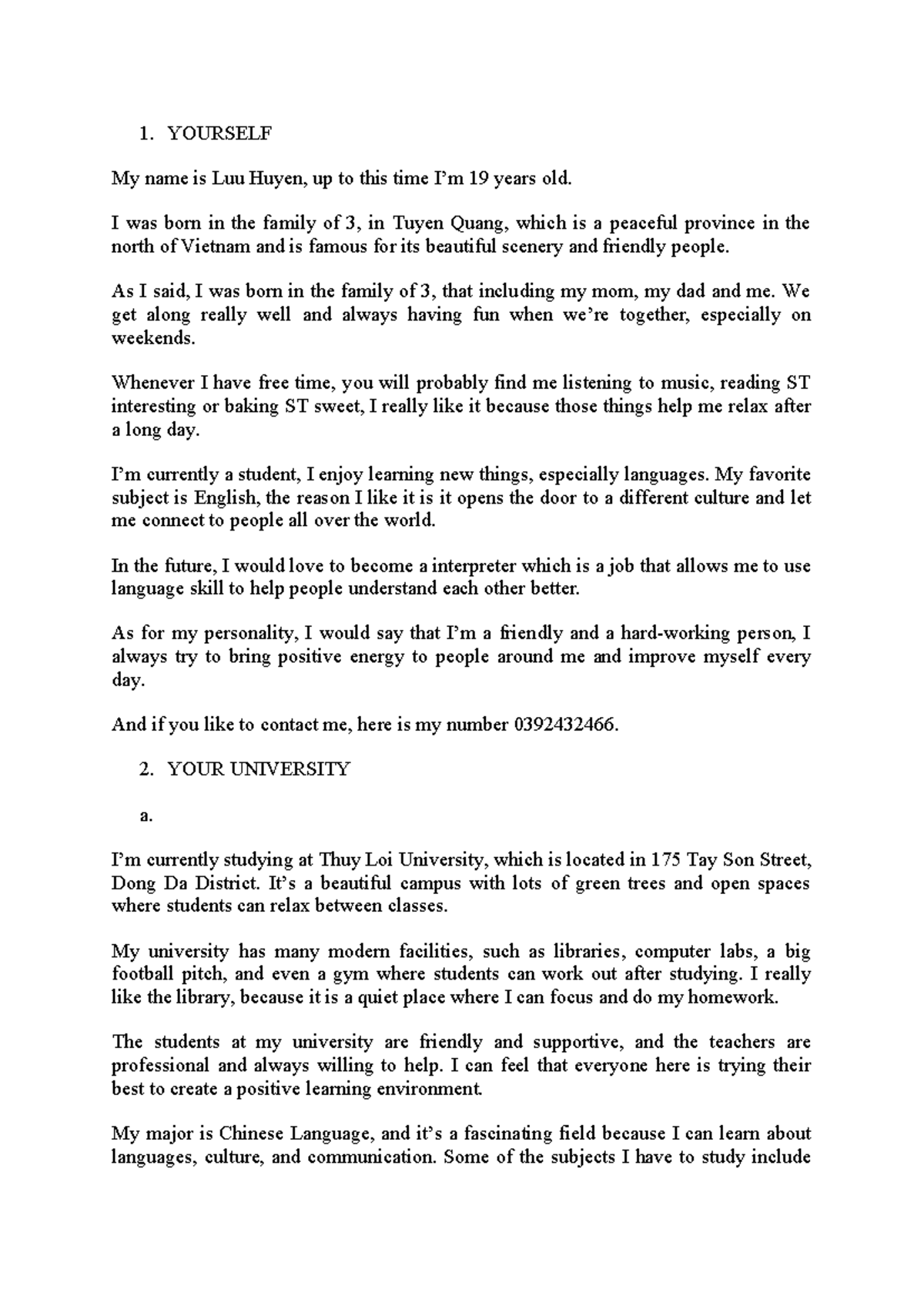 Speaking Test Notes - LHYN - Studocu