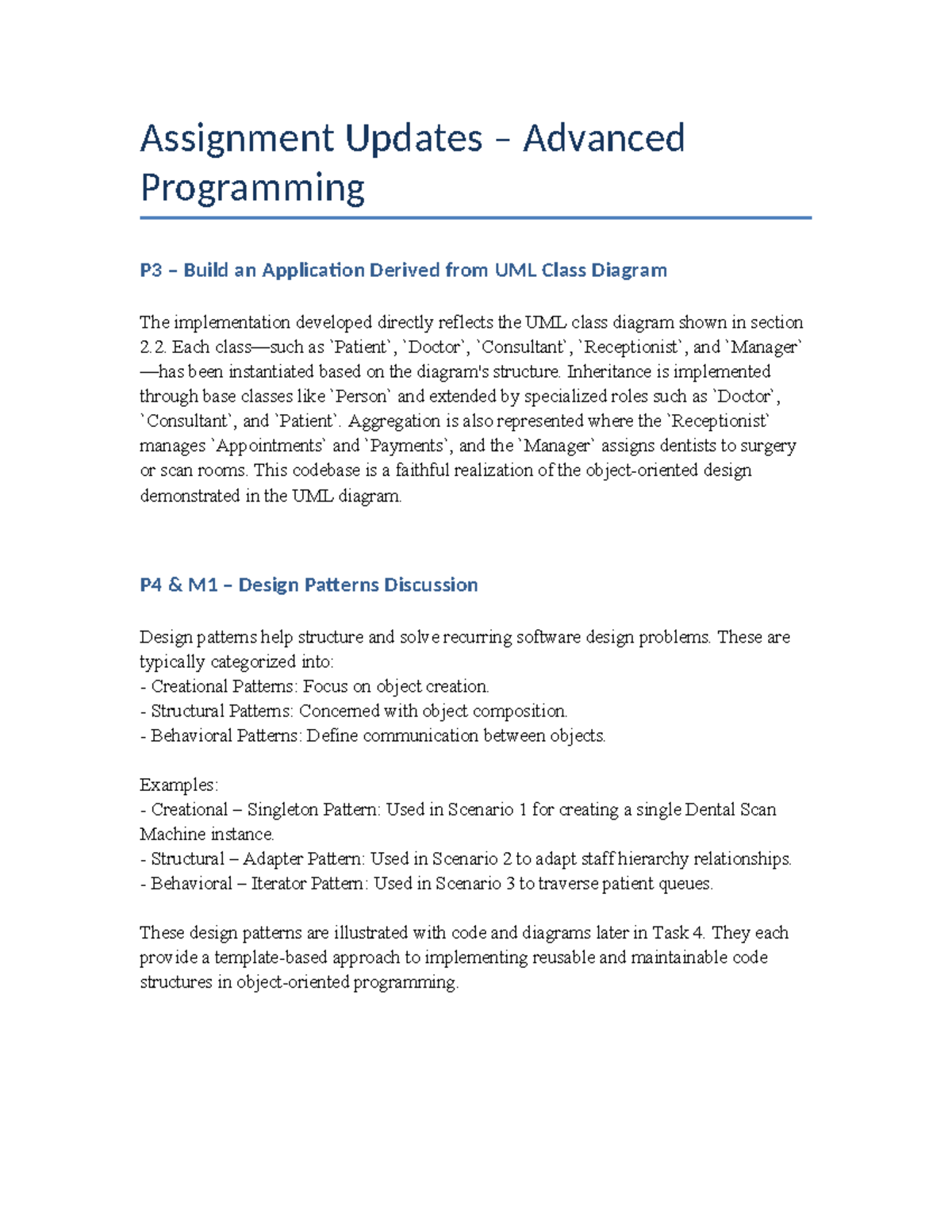 Advanced Programming - Assignment Updates & Design Patterns Insights ...