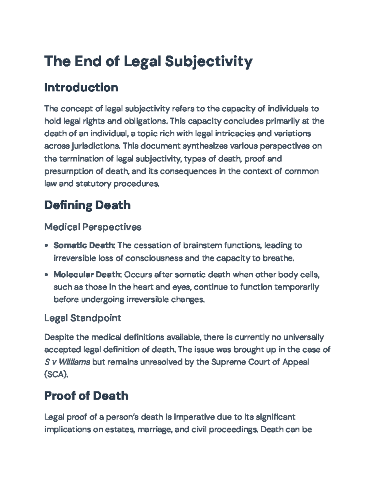 Legal Subjectivity at Death: A Comprehensive Overview (LAW 101) - Studocu