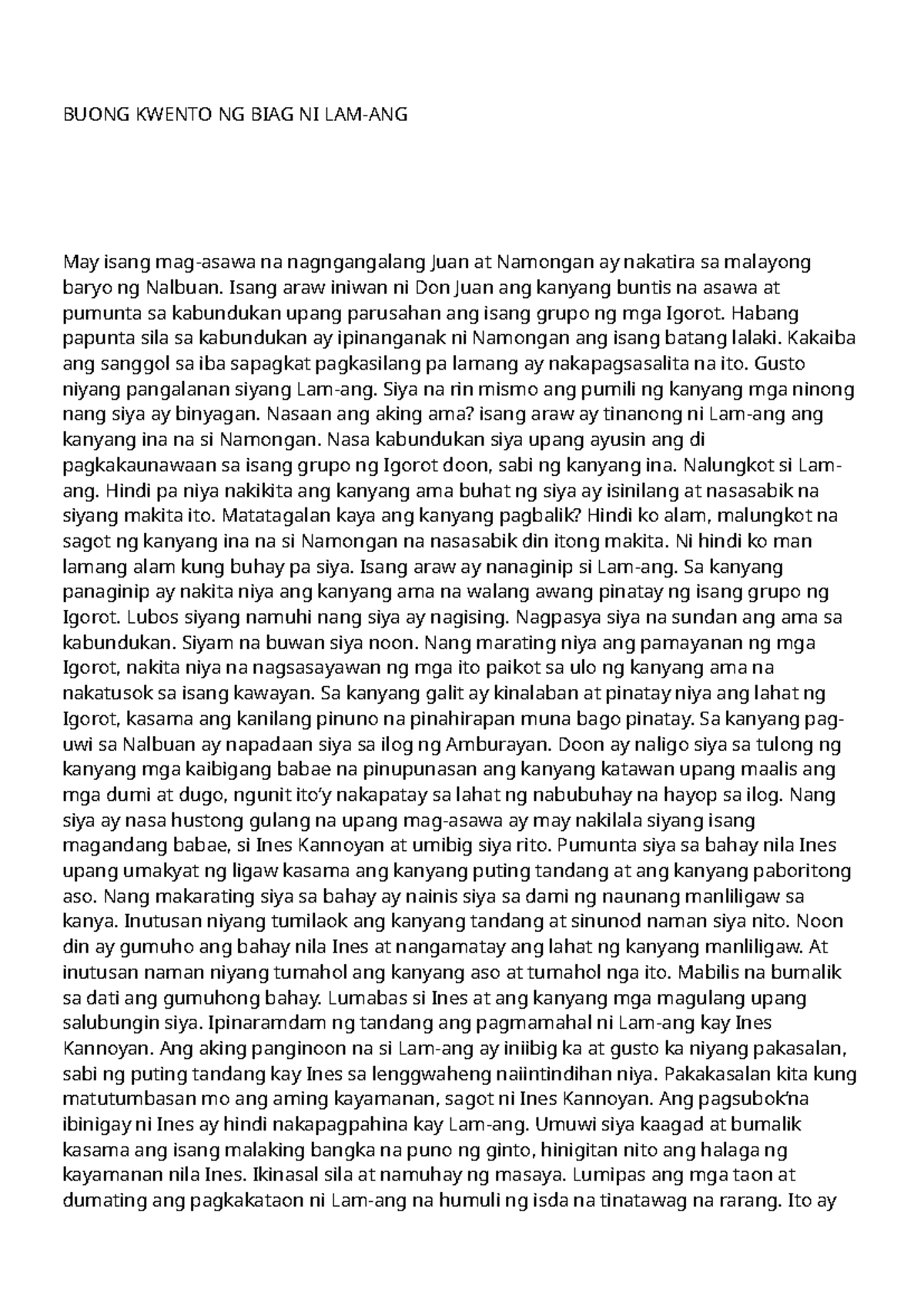 BIAG NI LAM ANG: Kwento ng Pagsasakripisyo at Pag-ibig - Studocu
