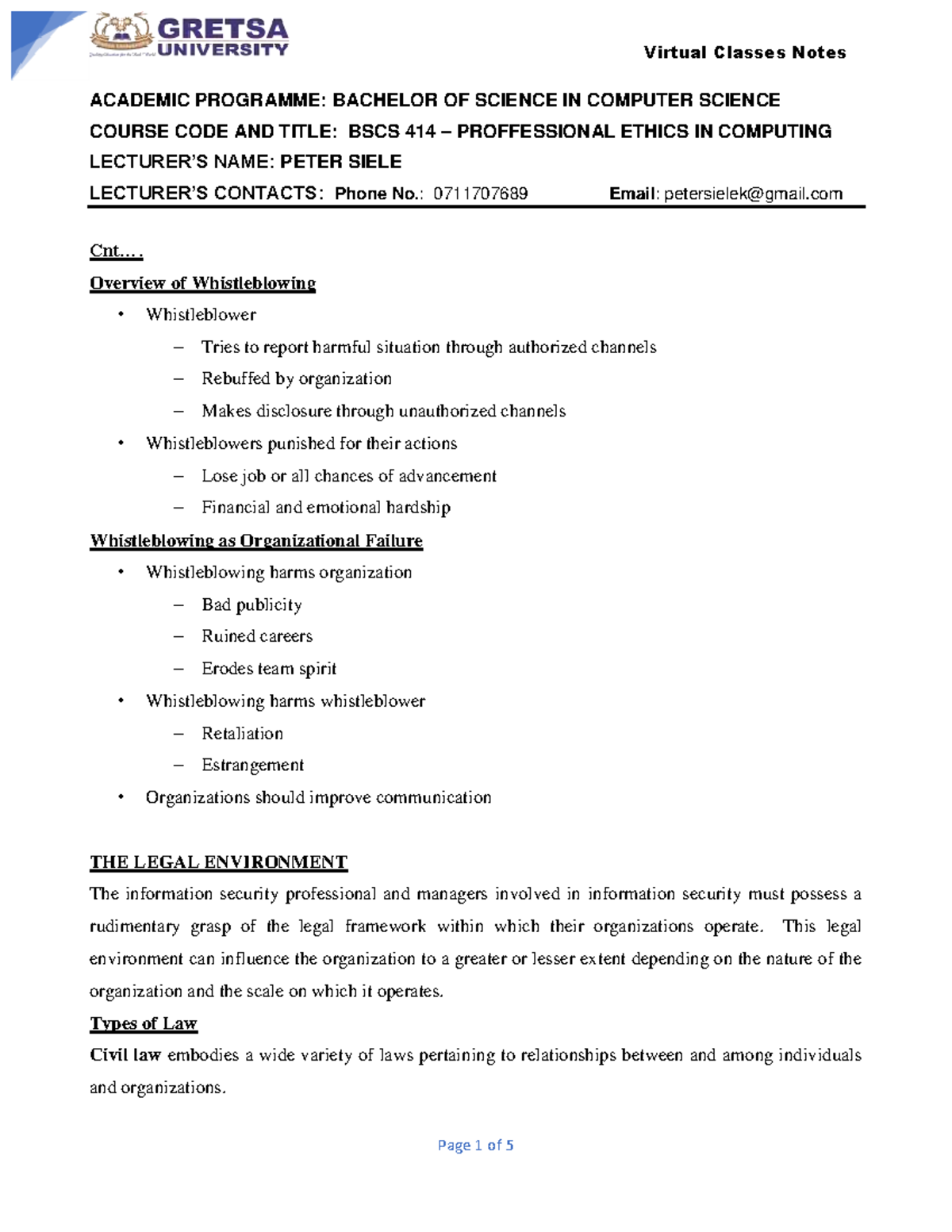 Bscs 414 - Lecture Notes 2 - Virtual Classes Notes ACADEMIC PROGRAMME ...