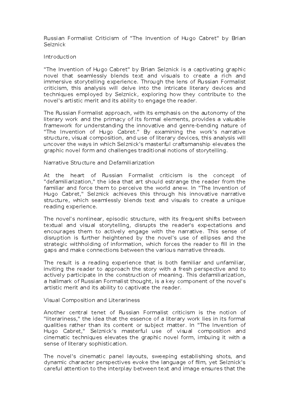 Russian Formalist Criticism of TIHugo C - Russian Formalist Criticism ...