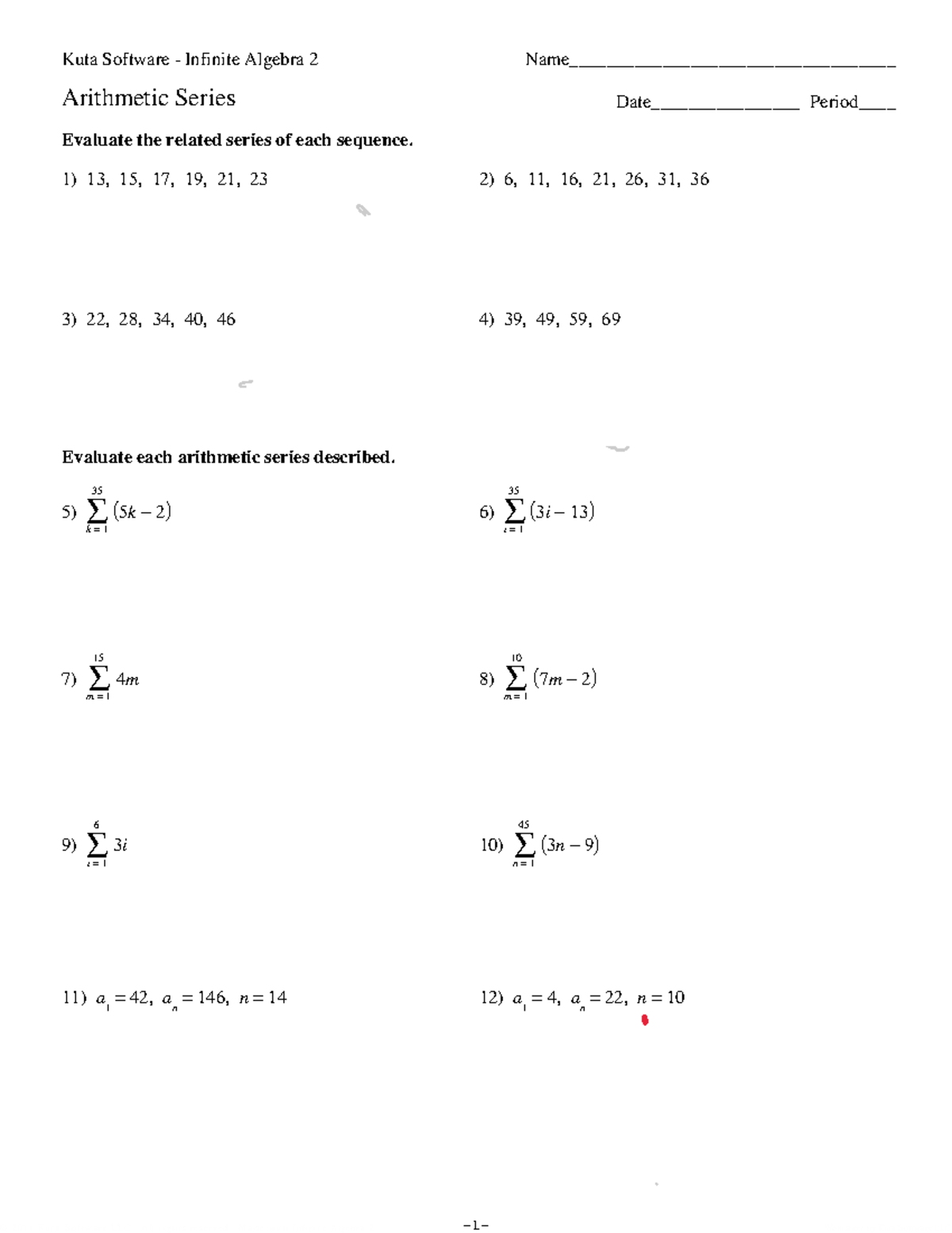 kuta software infinite algebra 2 arithmetic sequences answer key