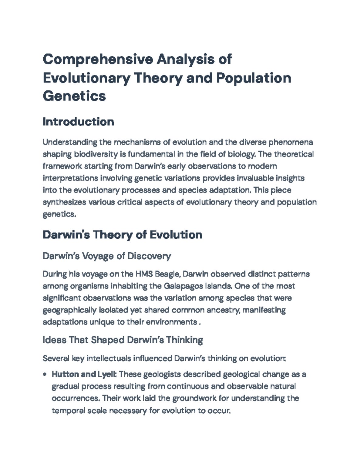 Evolutionary Theory and Population Genetics: A Comprehensive Analysis ...