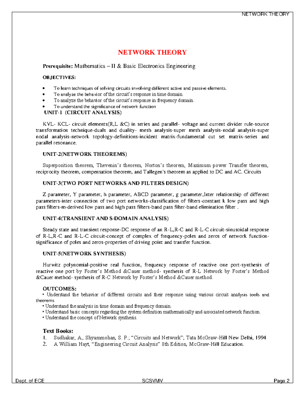 Network Theory: Circuit Analysis and Theorems (ENGG 202) - Studocu
