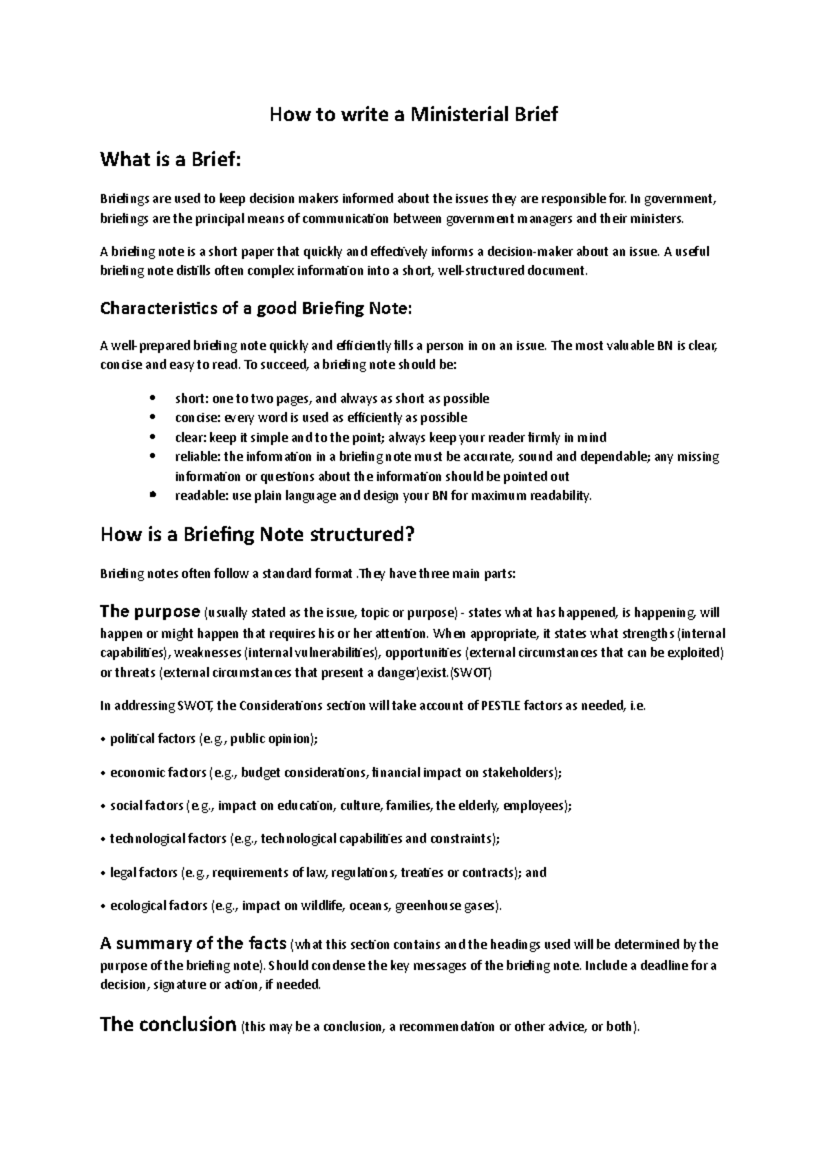 How to Write a Ministerial Brief: A Comprehensive Guide - Studocu