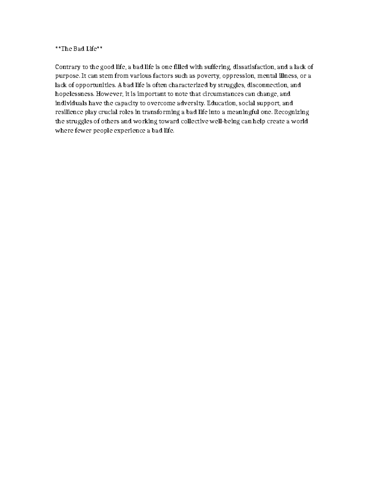 ENG 101 - Essay on Overcoming Challenges of the Bad Life - Studocu