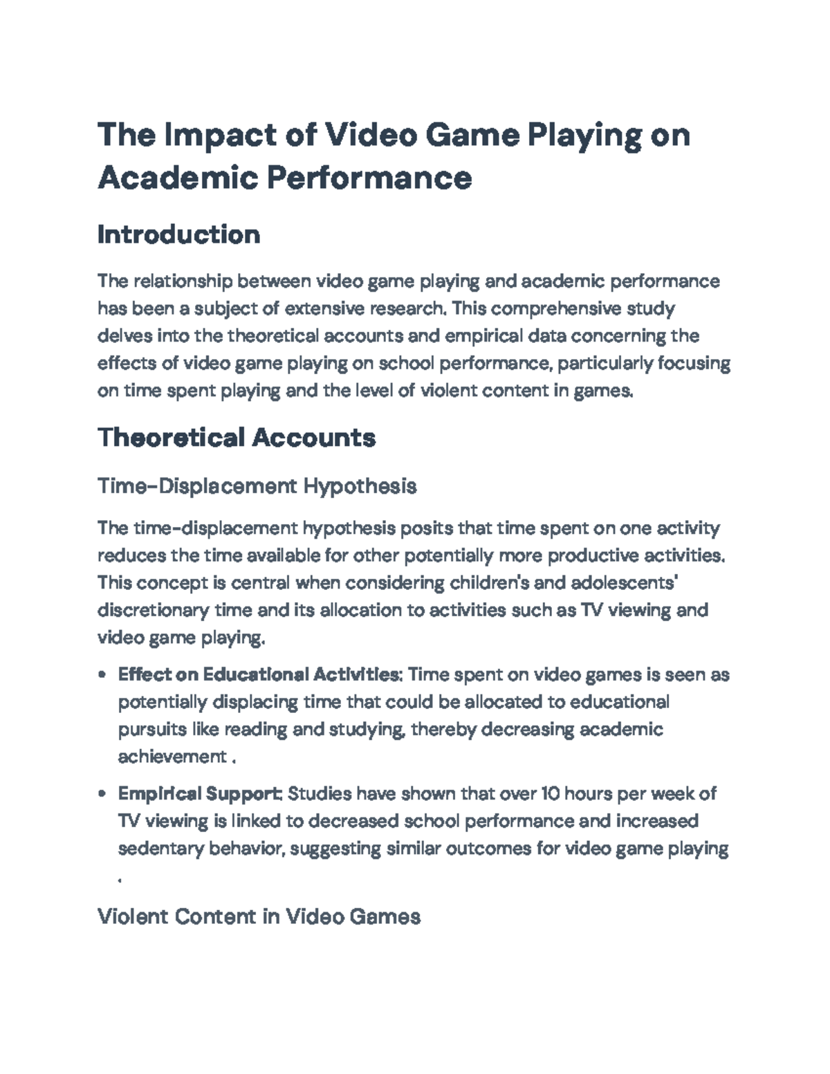 The Impact of Video Game Playing on Academic Performance: A Study - Studocu
