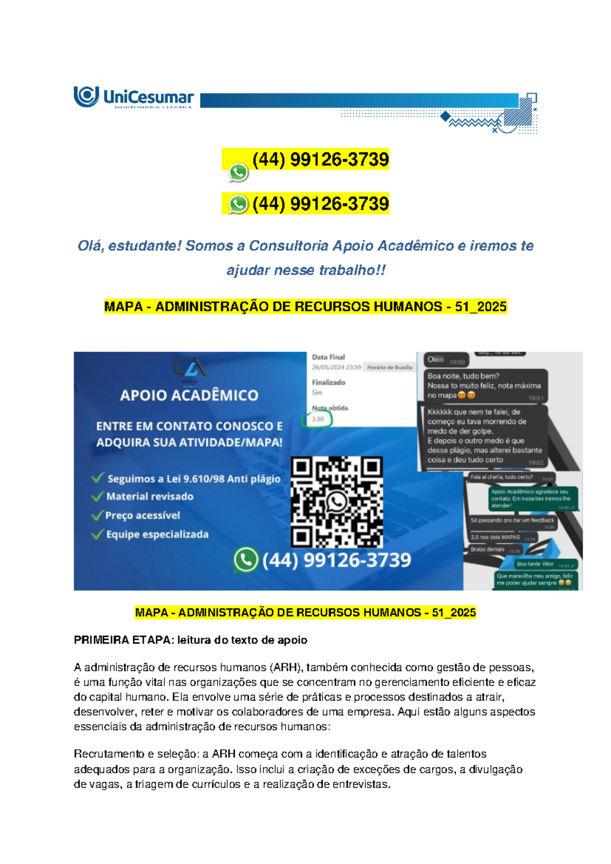 MAPA - Administração DE Recursos Humanos - 51 2025 - (44) 99126- 3739 ...