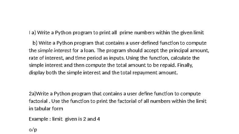 Lab XM-1: Python Programs for Prime, Interest, and Factorial ...