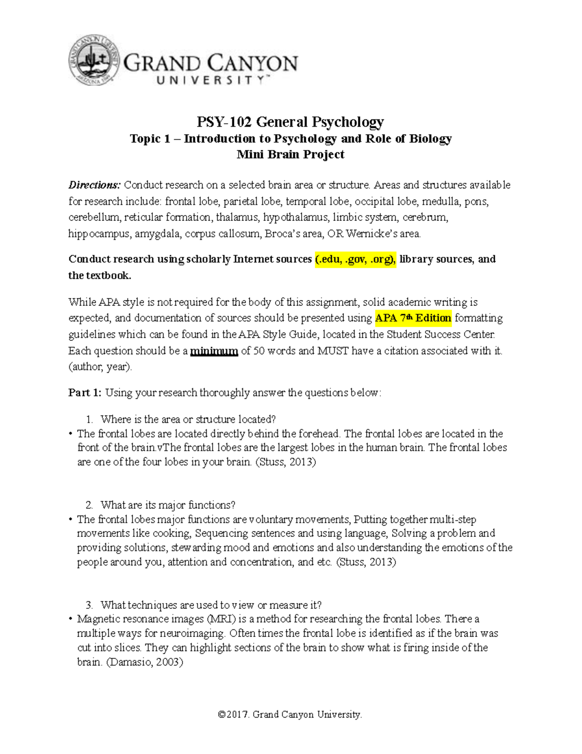 Mini Brain Assignment - Insanely great information on this topic. a ...