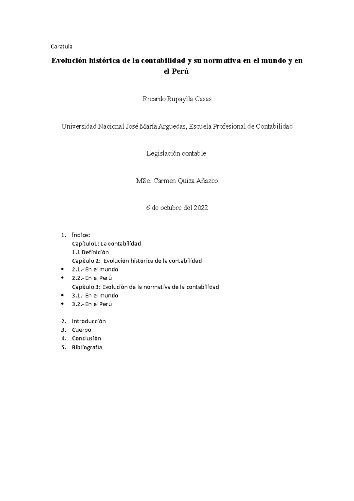 Evolución Histórica de la Contabilidad en el Mundo y Perú - CONT 101 - Document Preview