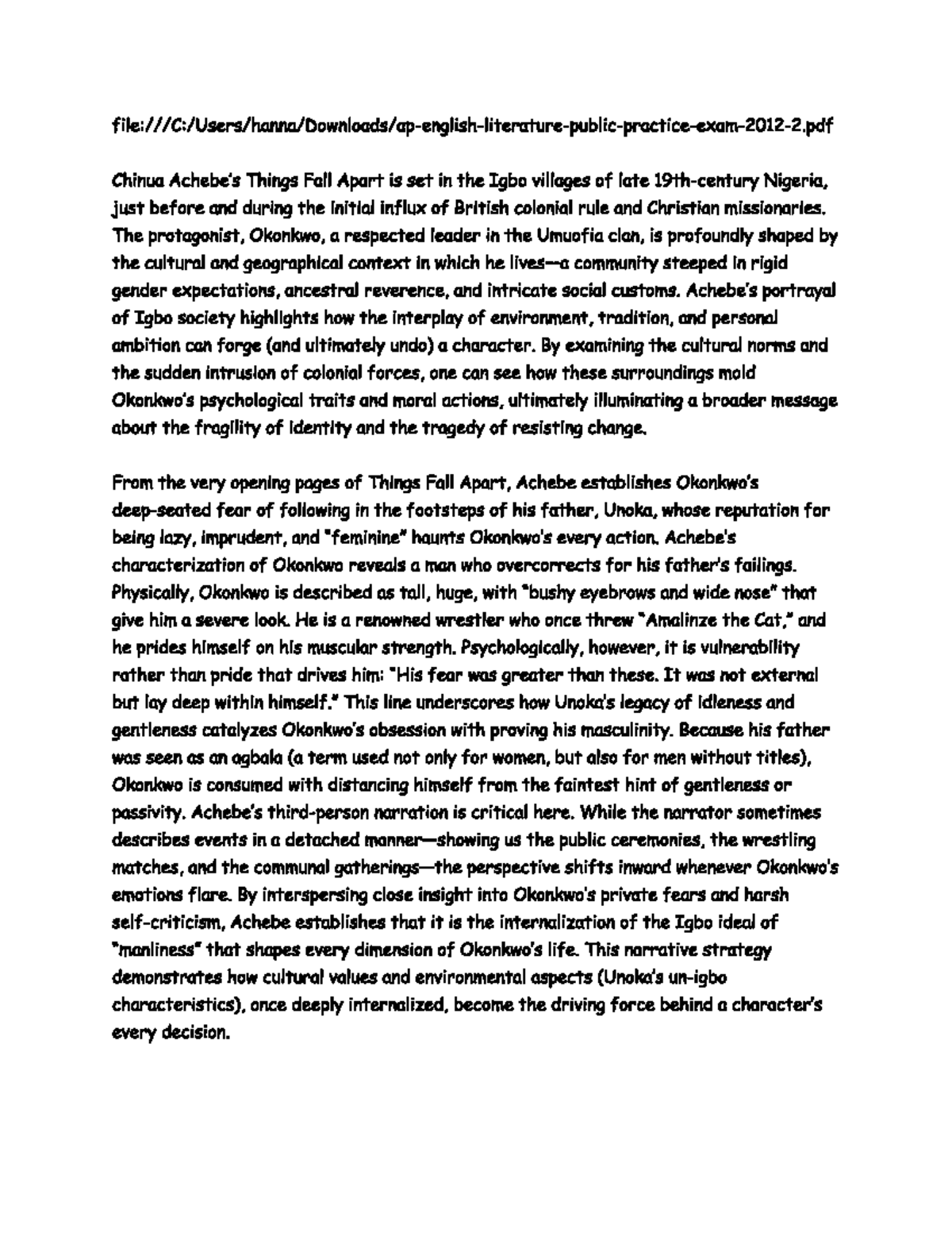 Things Fall Apart (ENG 101) - Analyzing Okonkwo's Tragic Identity - Studocu