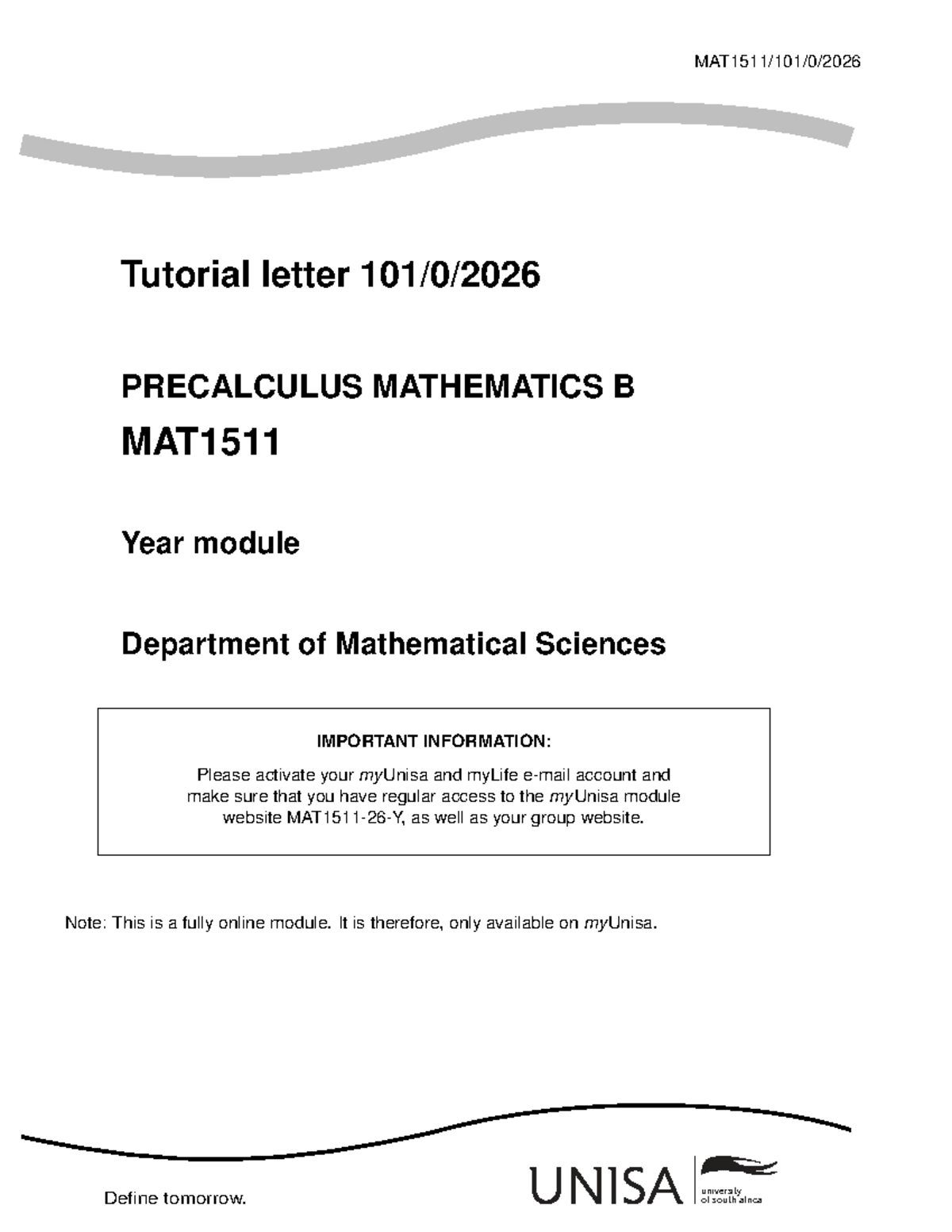 Tutorial Letter: Precalculus Mathematics B (MAT1511) Important Info ...