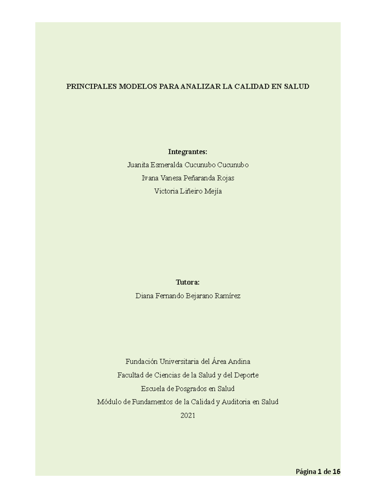 Principales Modelos PARA Analizar LA Calidad EN Salud - PRINCIPALES ...