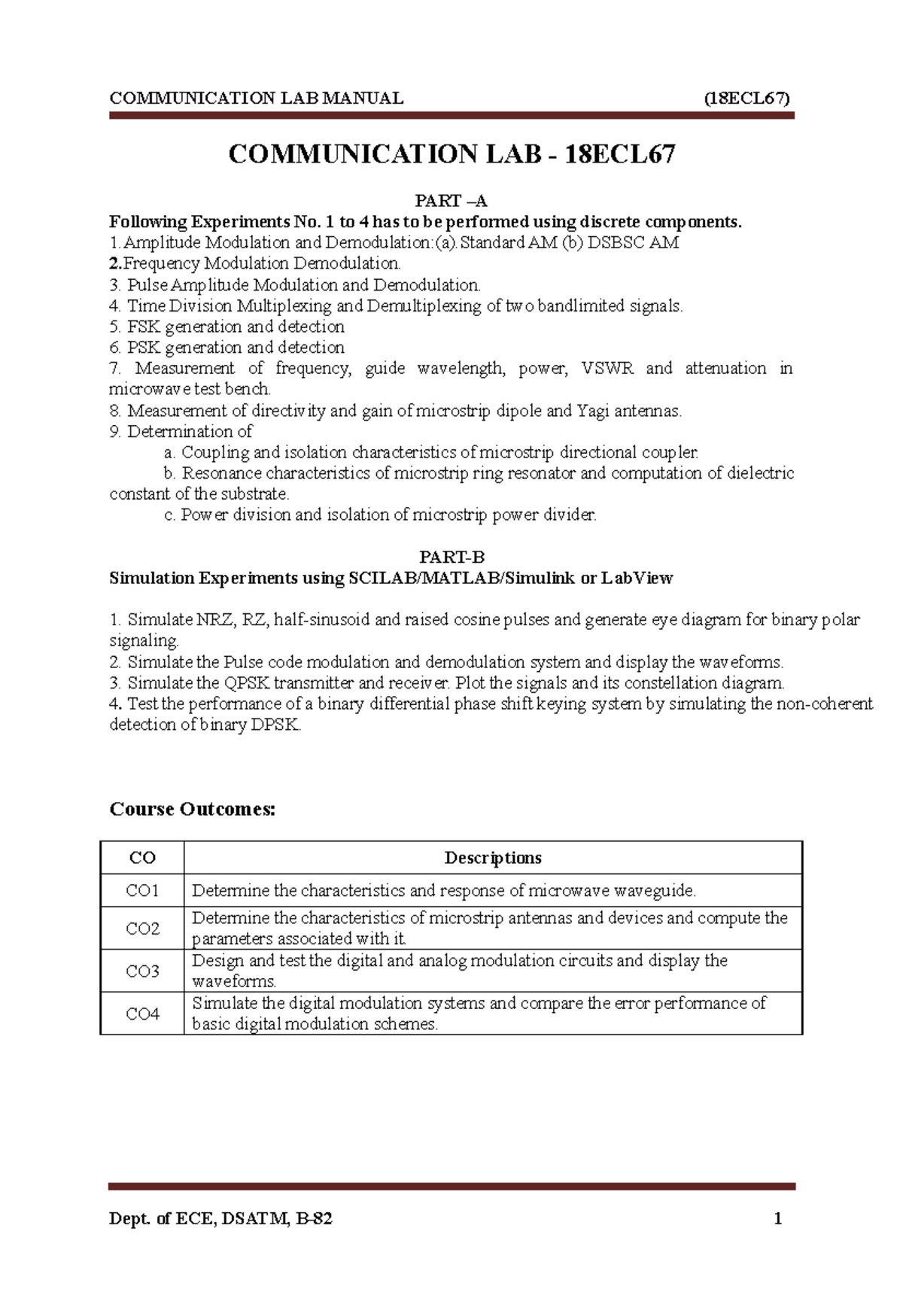 Communication Lab Manual - 18ECL - 2018 Scheme Experiments - Studocu