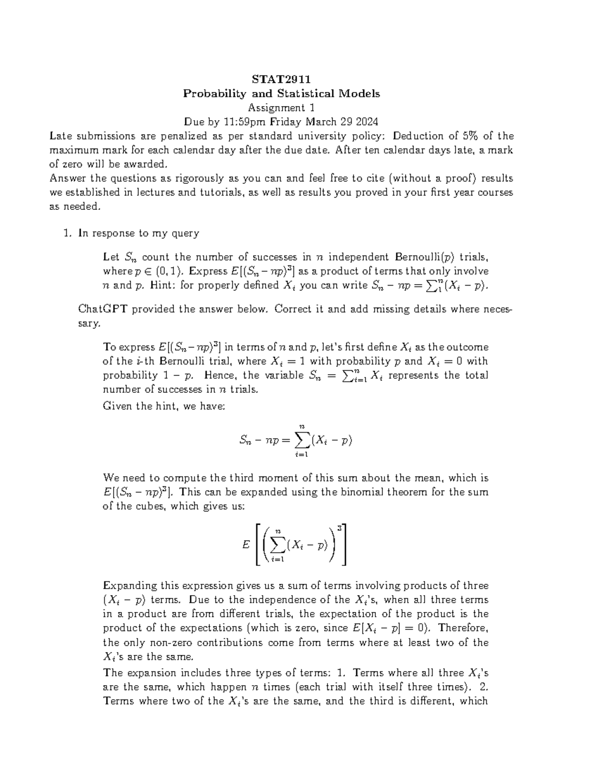 Ass1 24 - Assignment question - STAT Probability and Statistical Models ...