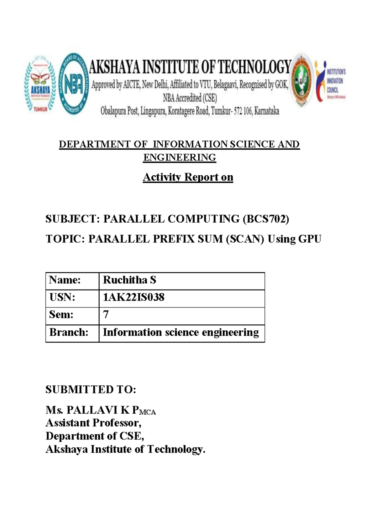 BCS702 Final Report on Parallel Prefix Sum (Scan) Using GPU - Studocu