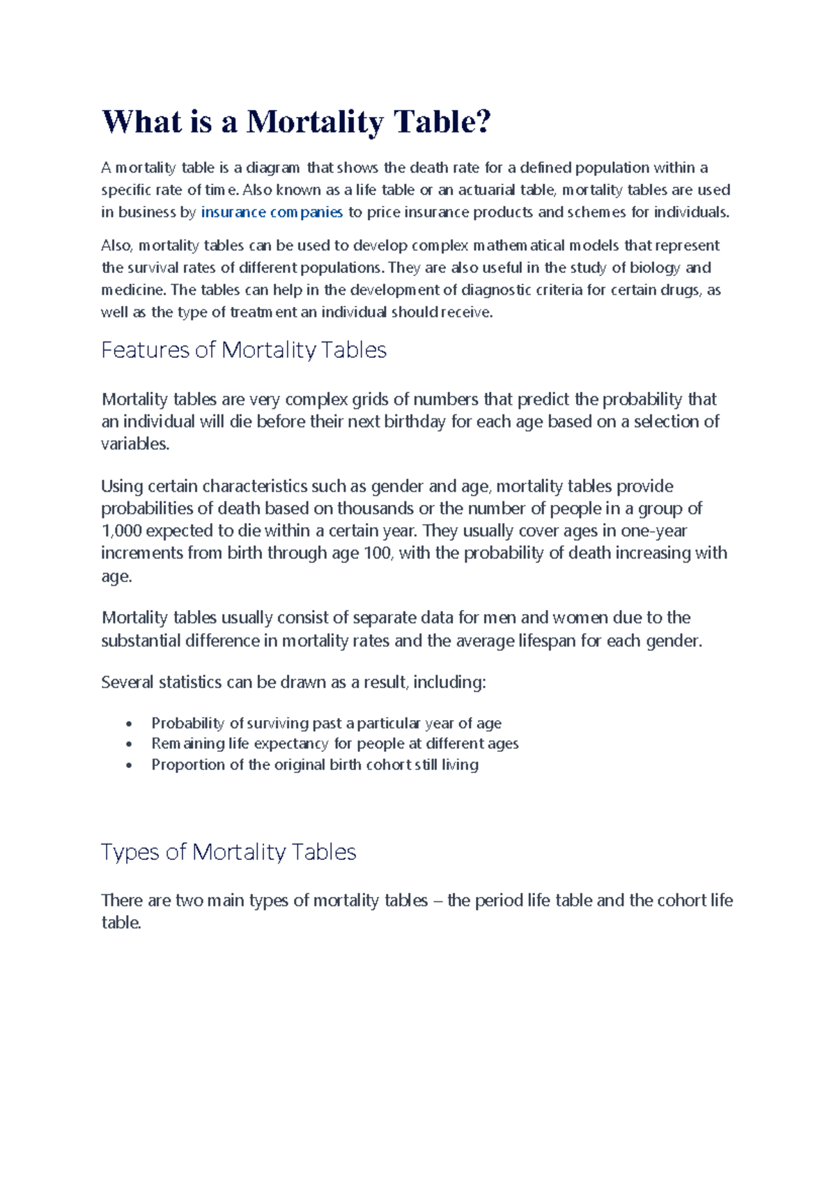 Understanding Mortality Tables: Types and Applications - Studocu