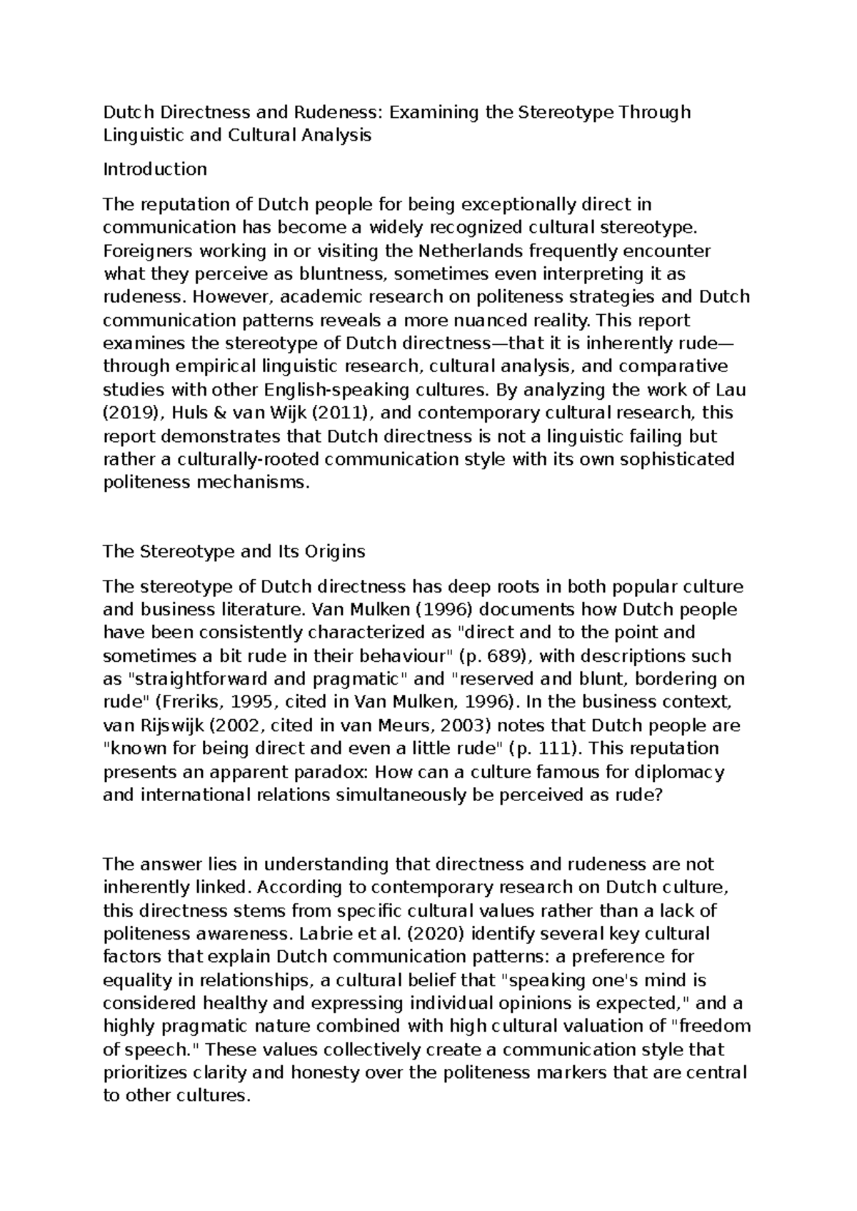 Dutch Directness vs. Rudeness: A Cultural and Linguistic Analysis - Studocu