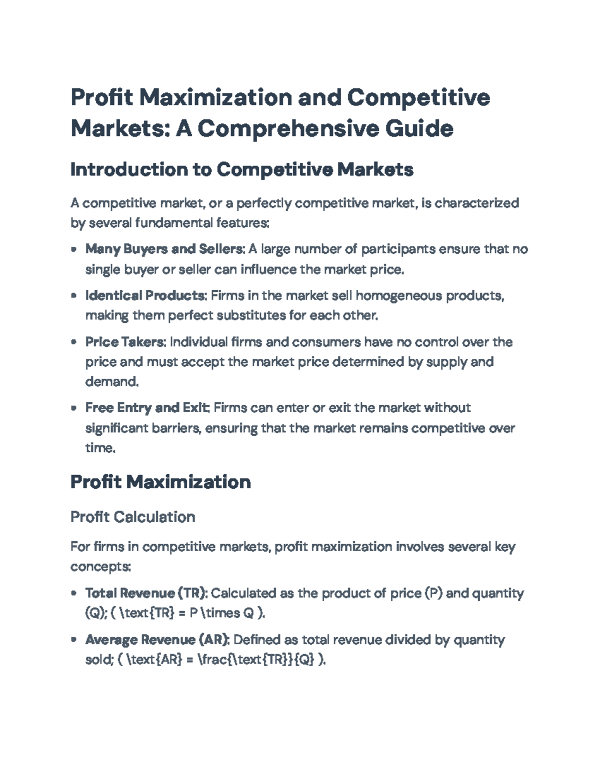 Profit Maximization in Competitive Markets: A Detailed Overview ...