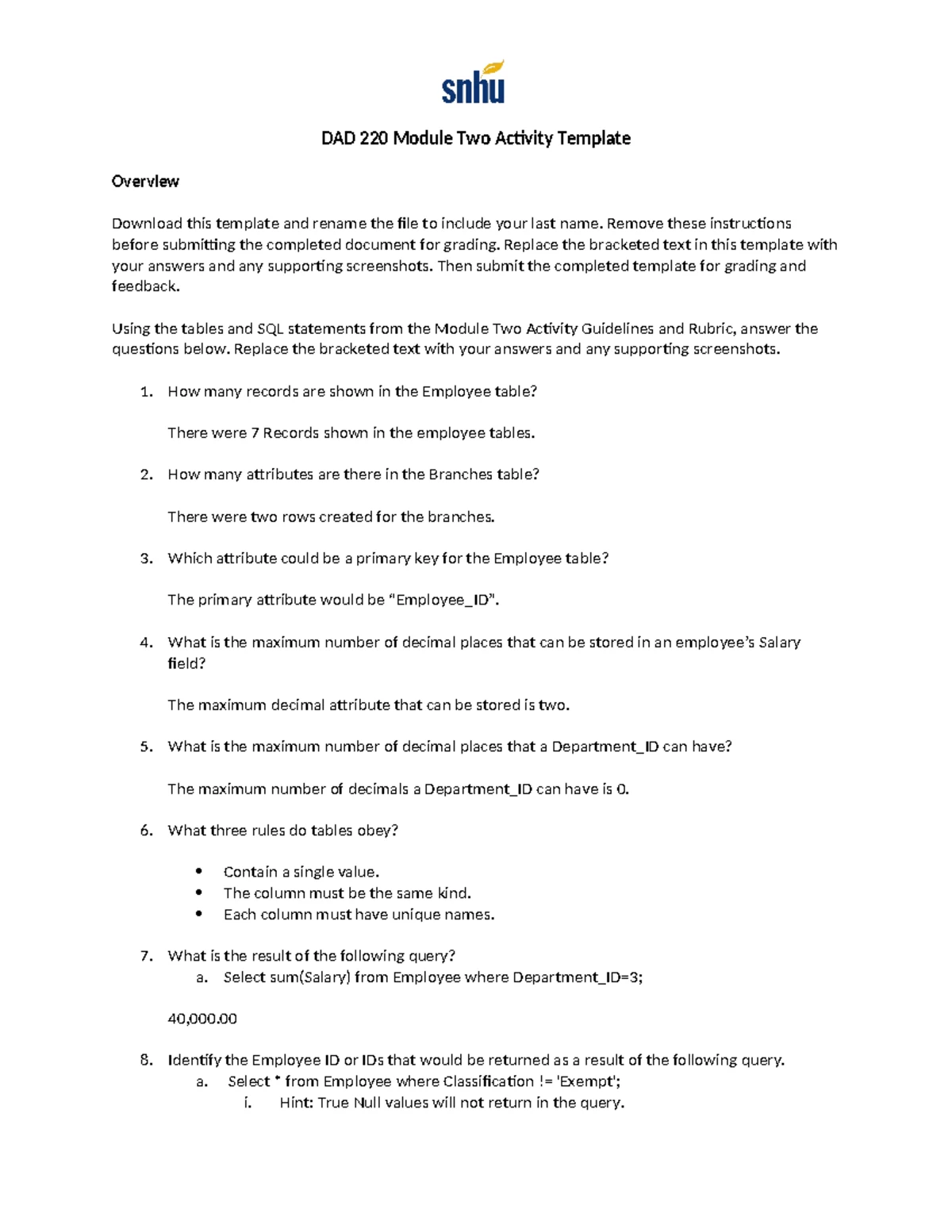 Module 2 FIN320 - Lab on Creating and Describing Database Tables - Studocu