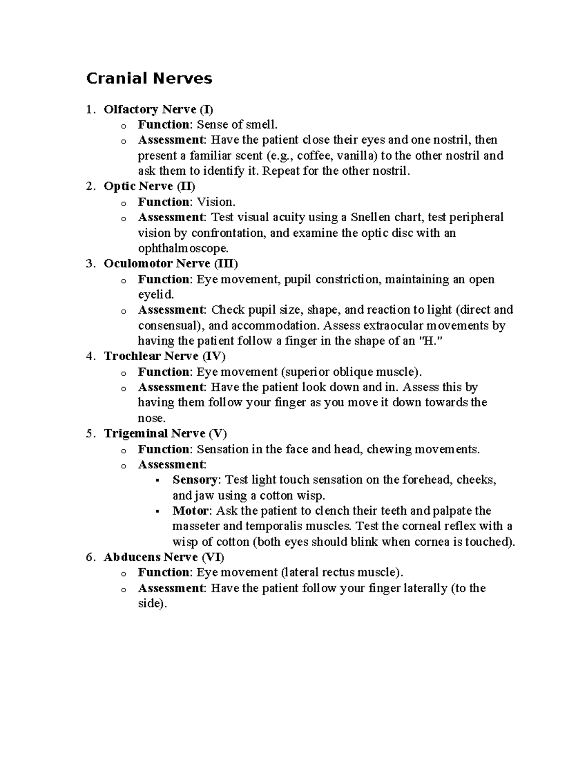 Cranial Nerves Assessment Notes for Med Students (ANAT 101) - Studocu