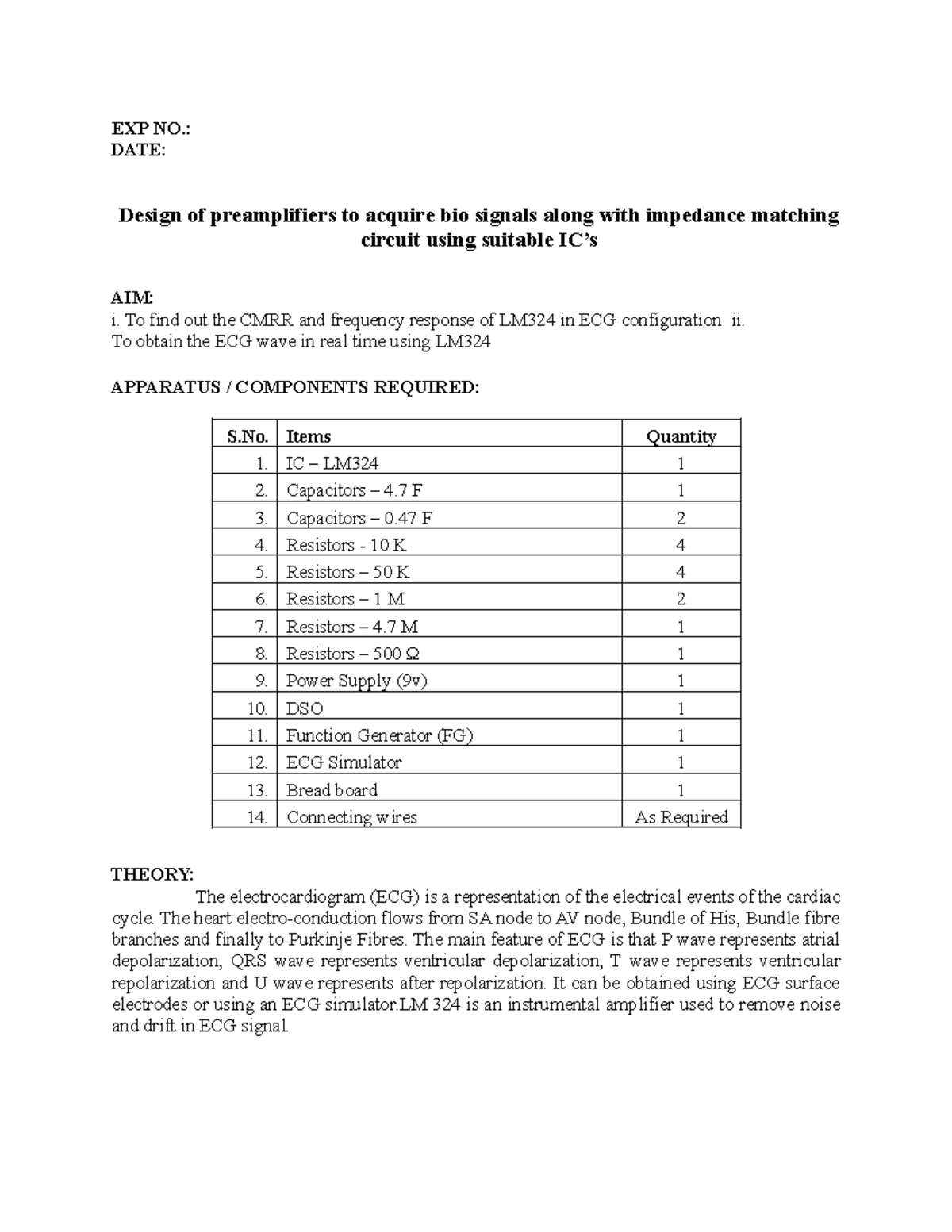 Design of Preamplifiers for ECG Signal Acquisition - BMI Lab Manual ...