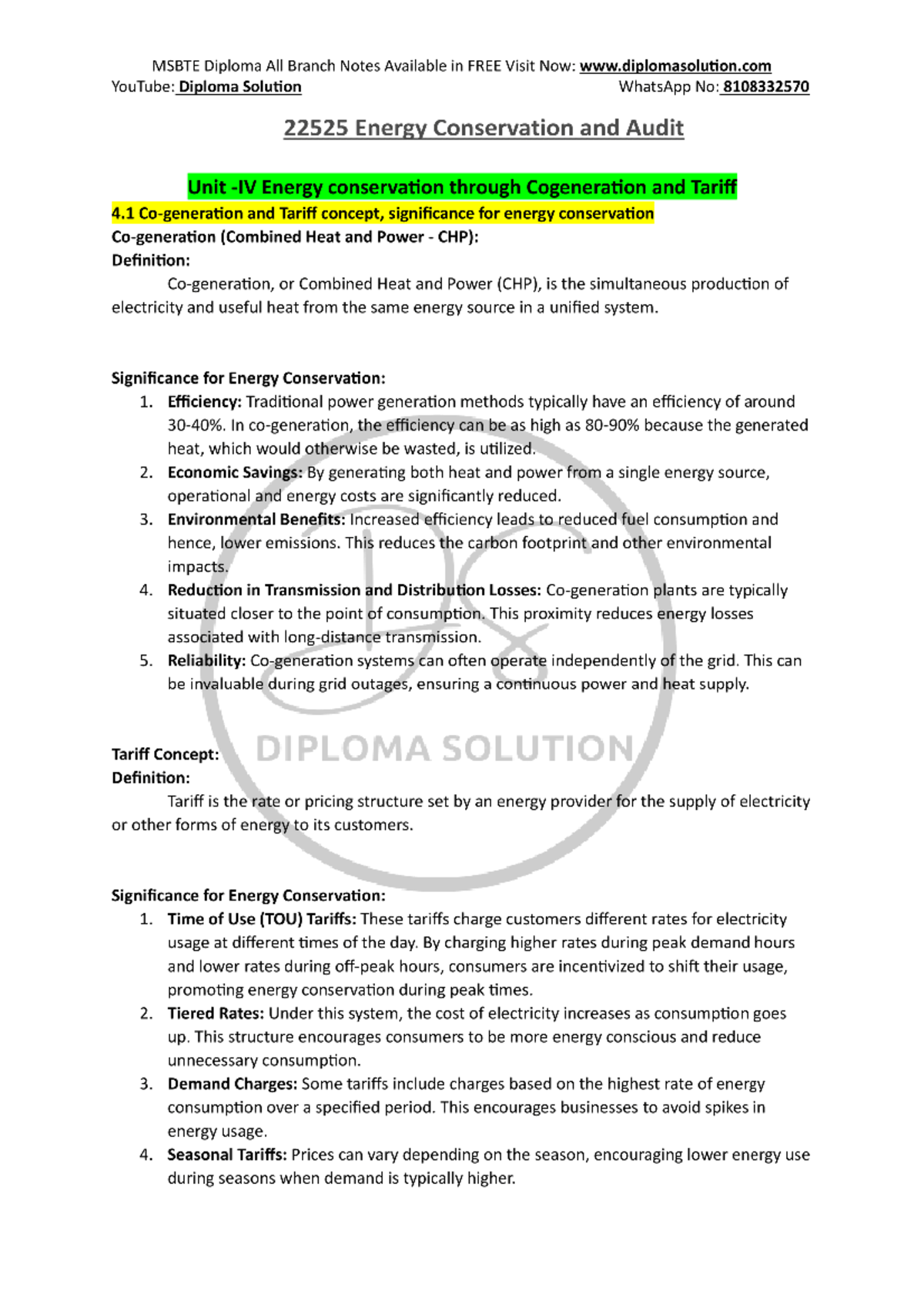 22525 Energy Conservation and Audit: Cogeneration & Tariff Insights ...