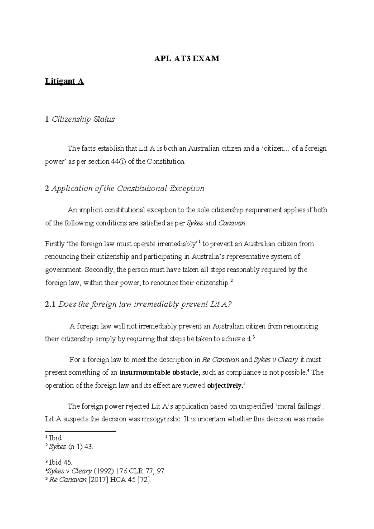 APL AT3 Essay Notes on Citizenship Status and Voting Rights - Studocu