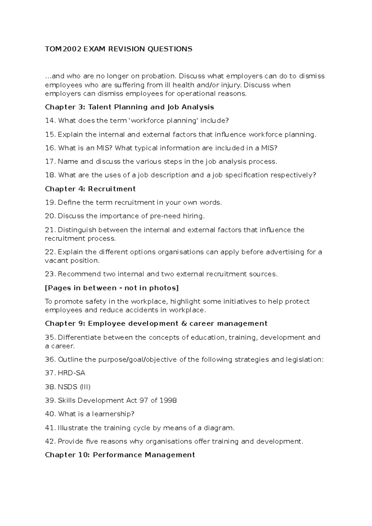 TOM2002 EXAM Revision Questions: Talent Planning & Recruitment Insights ...