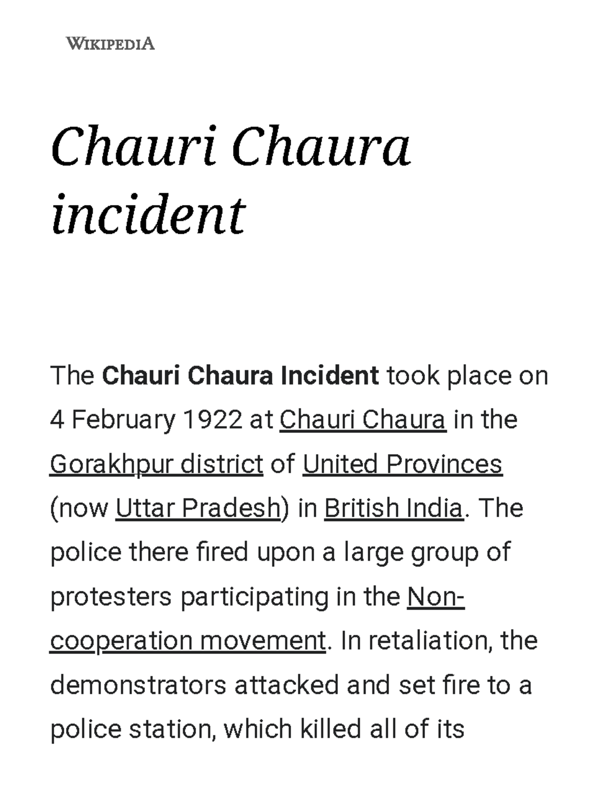 Chauri Chaura Incident (1922): A Turning Point in Indian History - Studocu