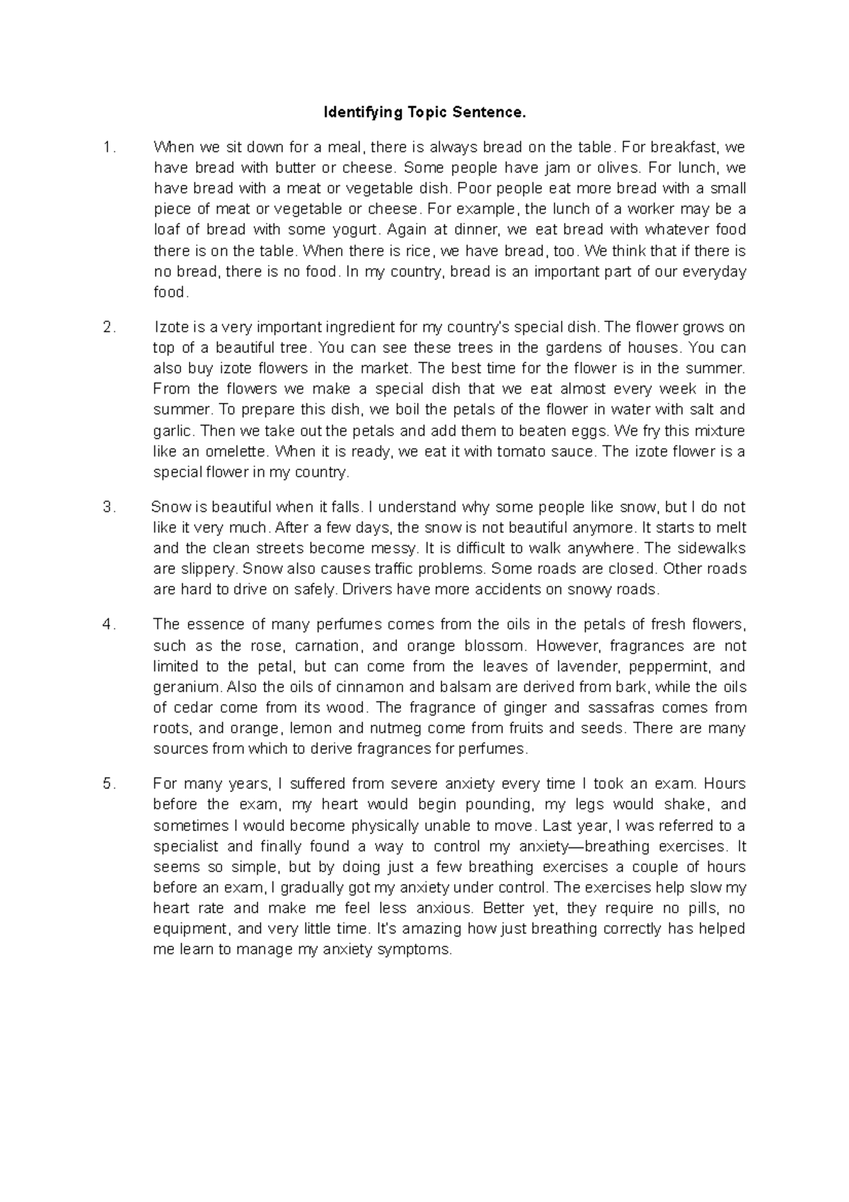 Identifying Topic Sentence - When we sit down for a meal, there is ...