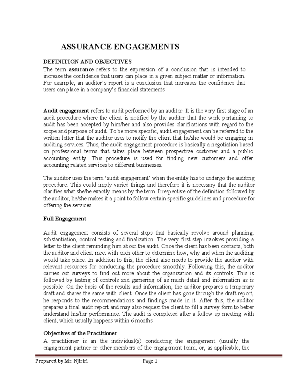 Assurance Engagements: Definition, Objectives, and Importance - Studocu