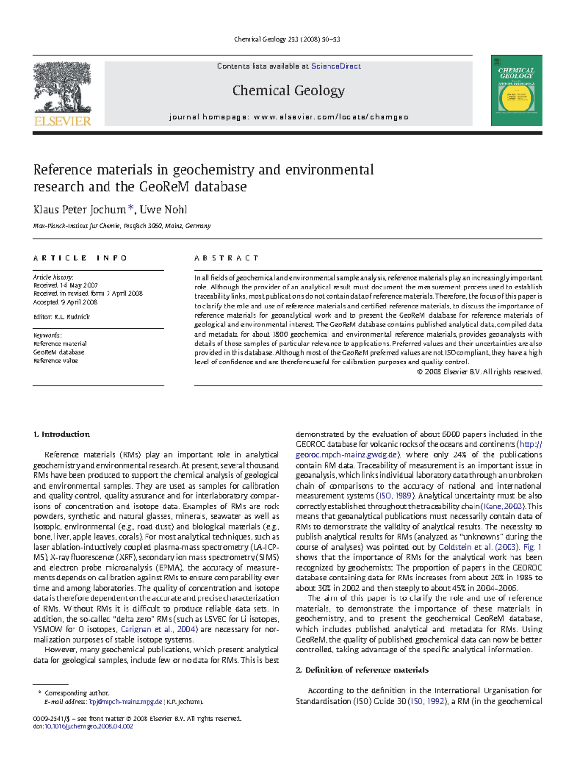 Reference Materials in Geochemistry: Insights from GeoReM Database ...