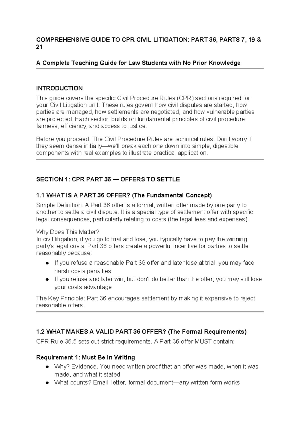 Comprehensive Notes on CPR Part 36, Parts 7, 19 & 21 for Civil ...