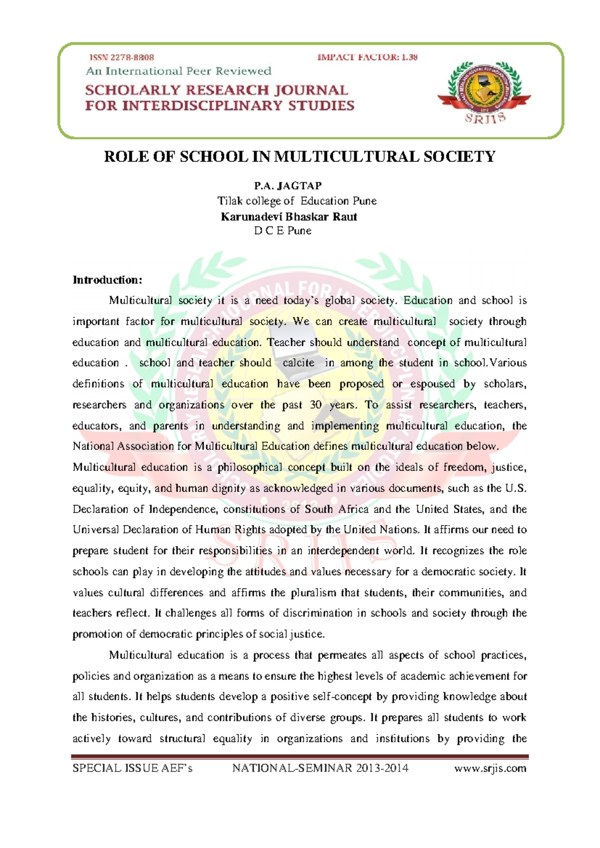 Multicultural Education in Schools: Role and Importance D.C.E. - Studocu