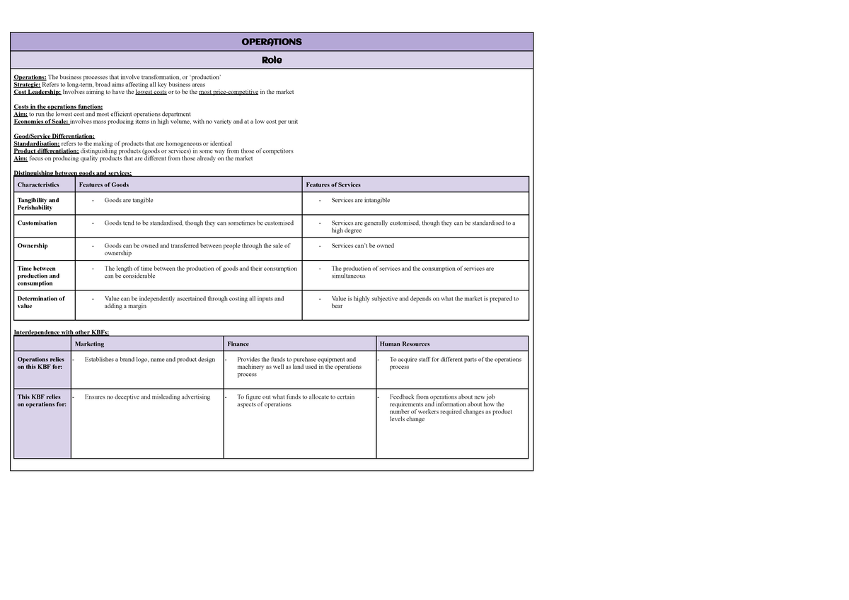 BUS 101: Operations Management Overview and Key Concepts - Studocu