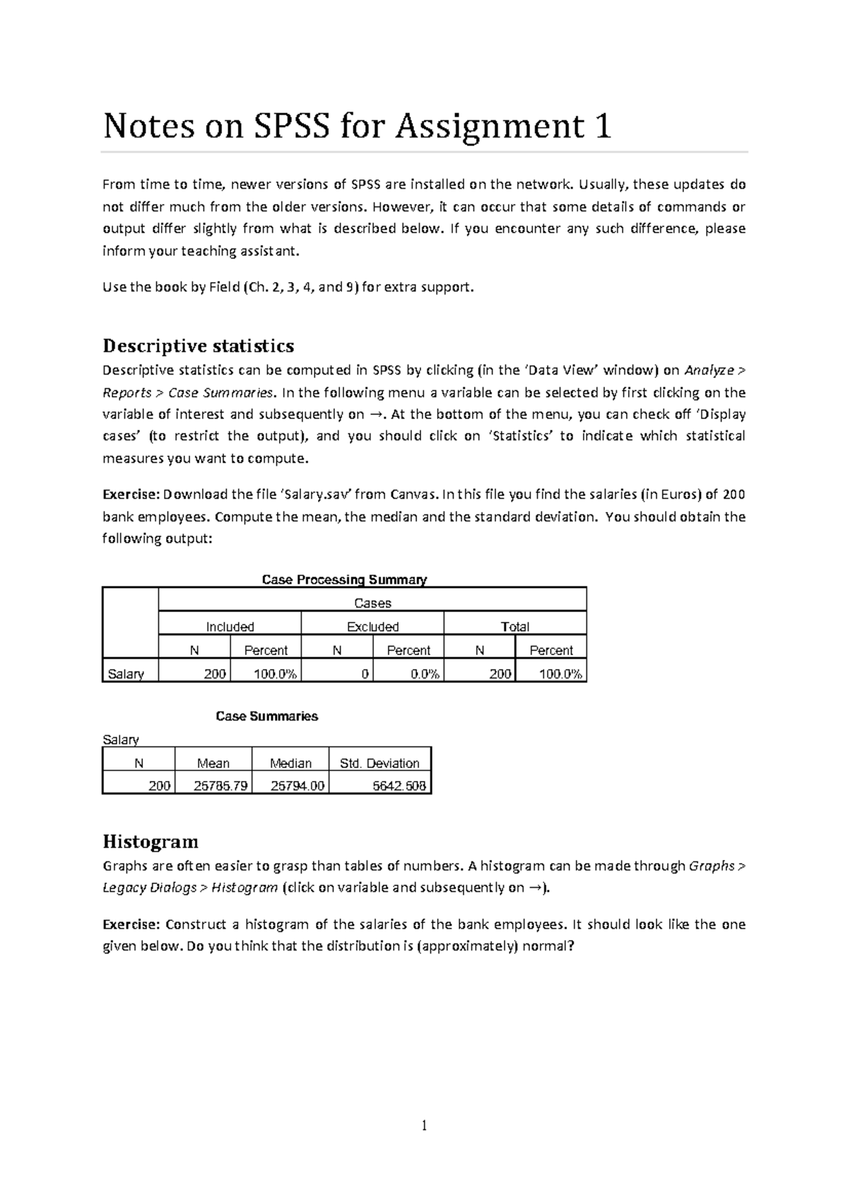 SPSS 1 - Essential Notes for Analysis and Assignments - Studeersnel