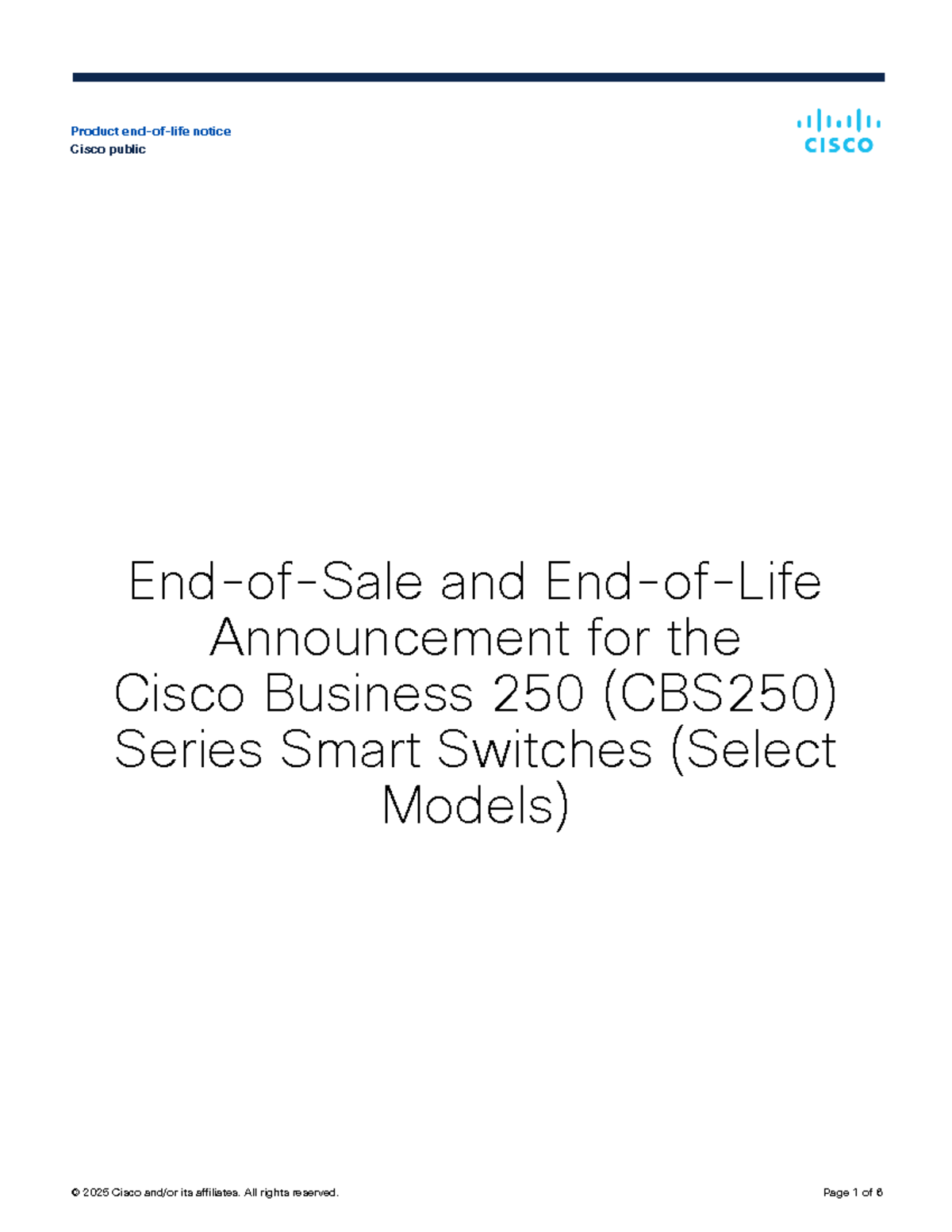Cisco Business 250 Series Smart Switches EOL Announcement 2025 - Studocu