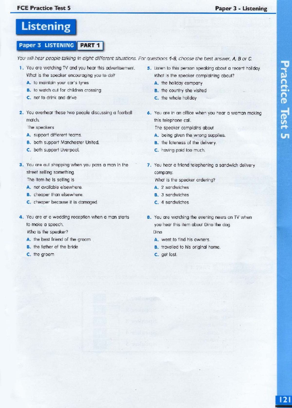 FCE Practice Test 5: Listening Paper 3 Exercises and Answers - Studocu