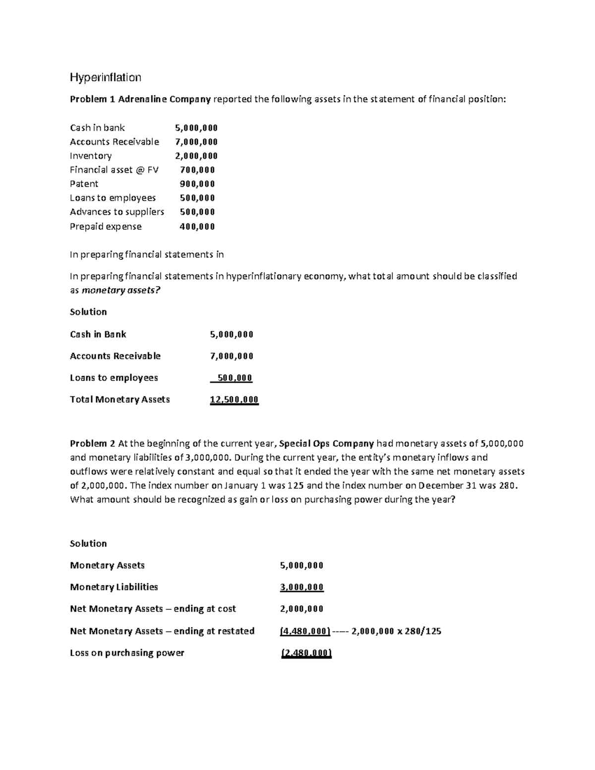 ACCT 301 Hyperinflation Analysis & Monetary Asset Solutions Part 1 ...