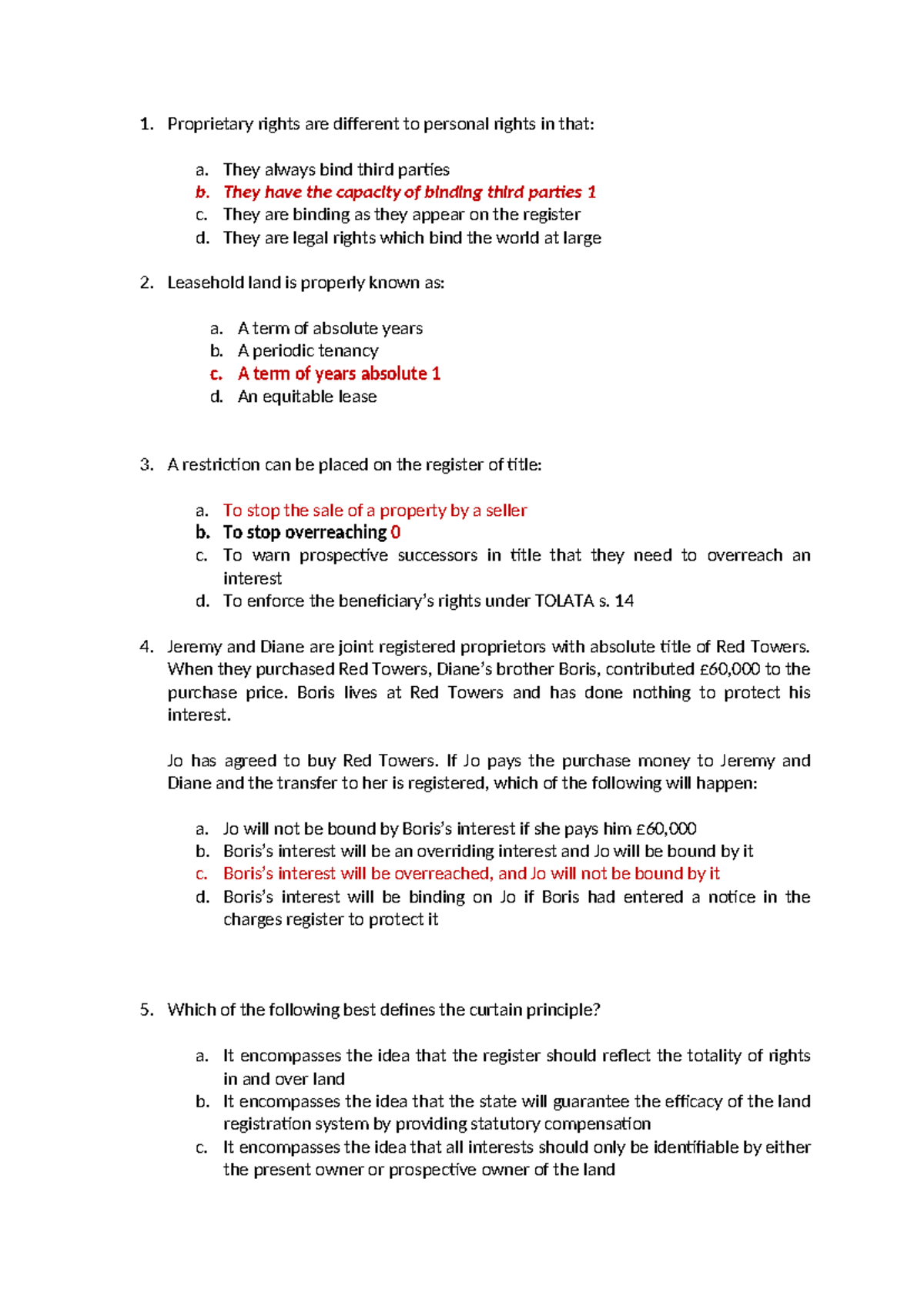 MCQ Practice - Proprietary rights are different to personal rights in ...