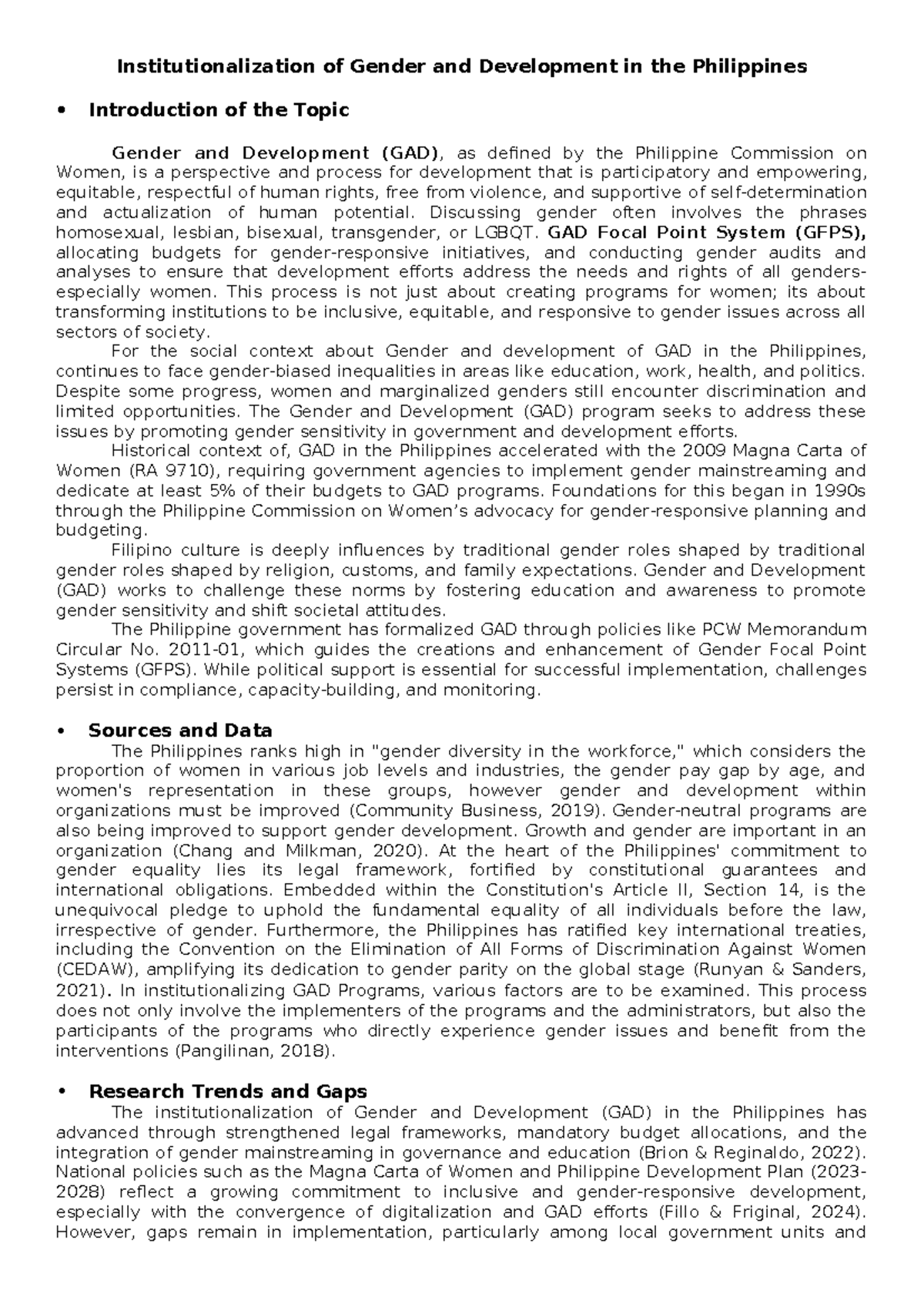 Institutionalization of Gender and Development (GAD) in the Philippines ...
