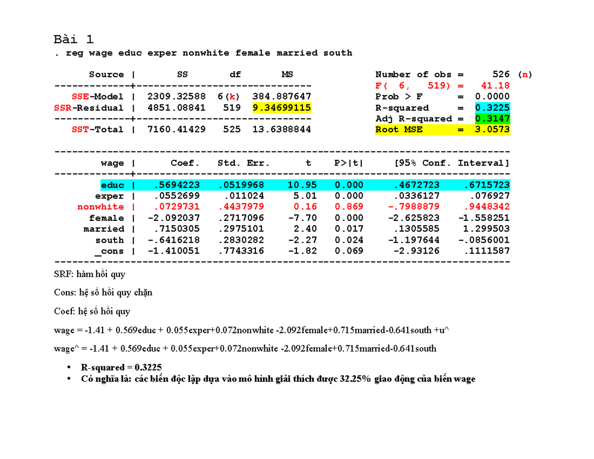 Bài Tập KTL - Regression Exercises and Analysis (KTL) - Studocu