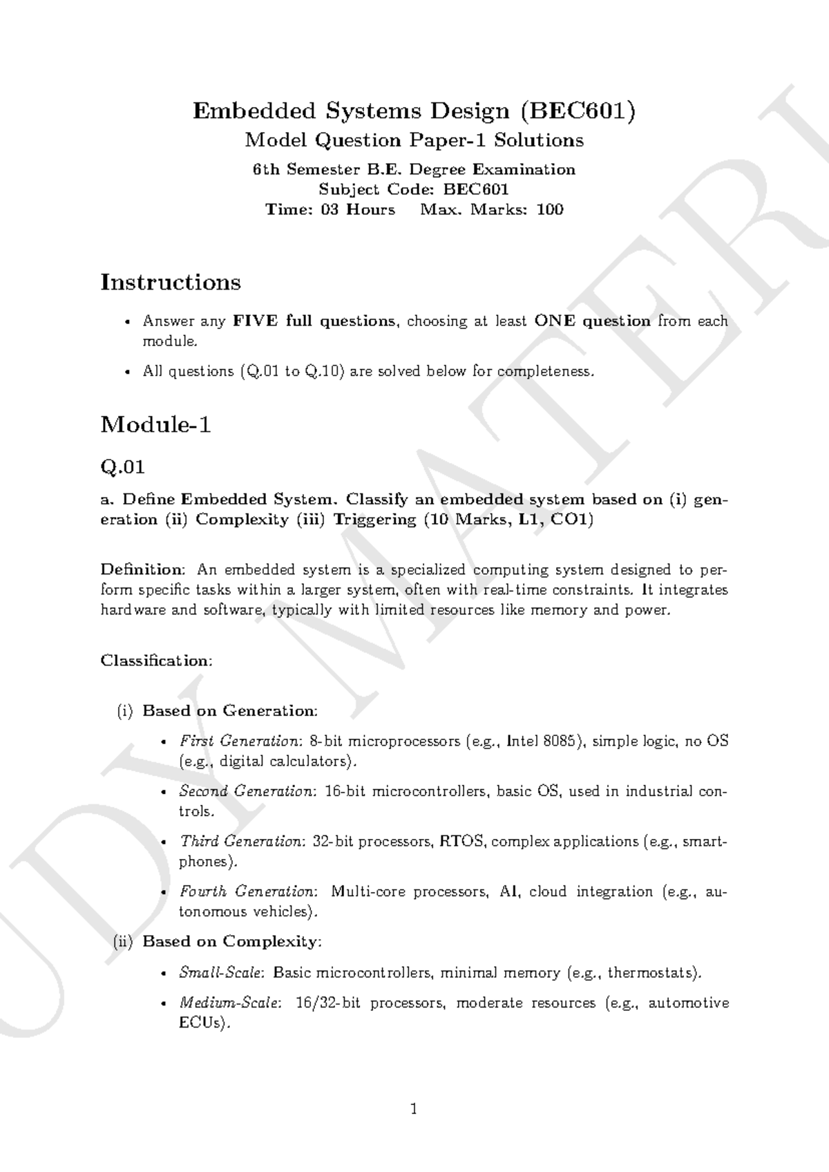 Embedded Systems Design (BEC601) Solved Model Question Paper - Studocu