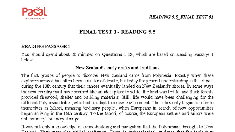 Final Test 1: Reading Passage Analysis and Questions - Studocu