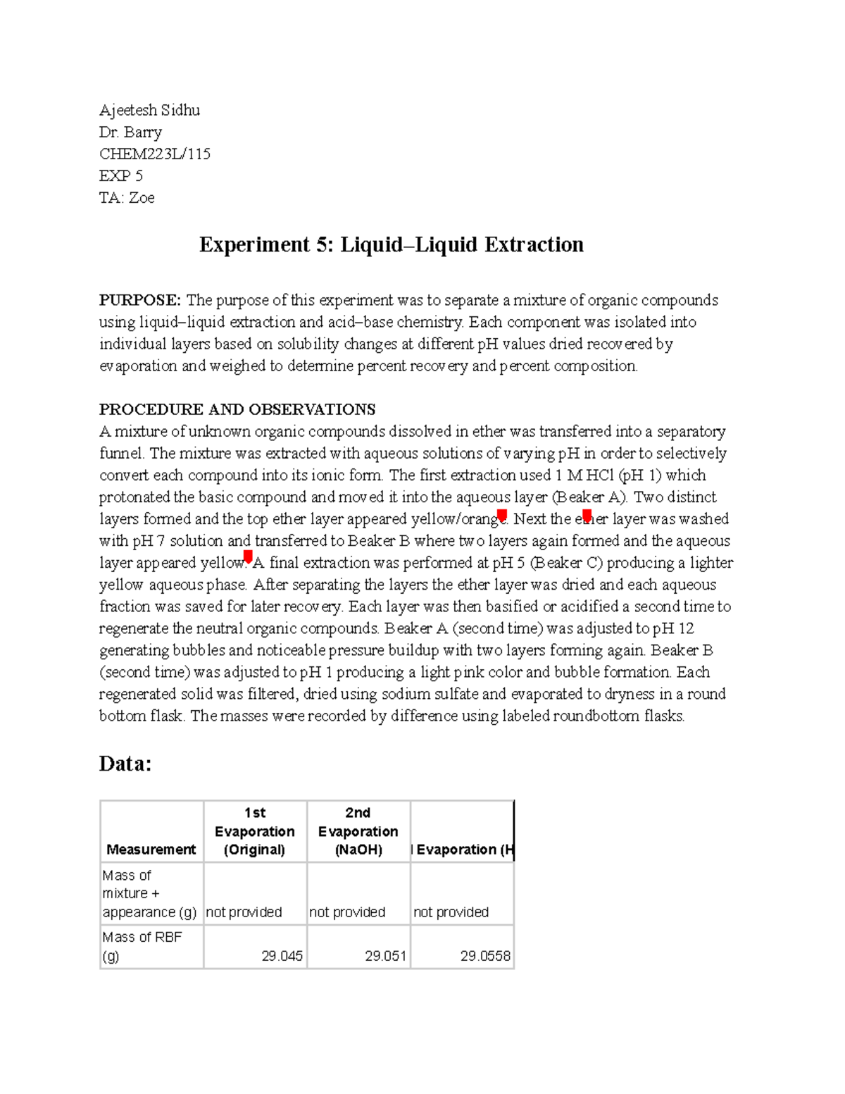 EXP 5: Extraction of Organic Compounds - Lab Report - Studocu