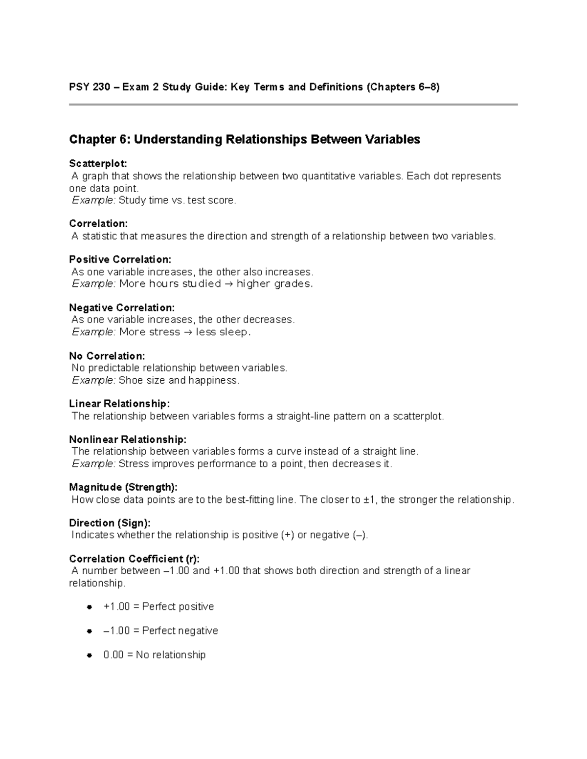 PSY 230 Exam 2 Study Guide: Key Terms from Chapters 6-8 - Studocu