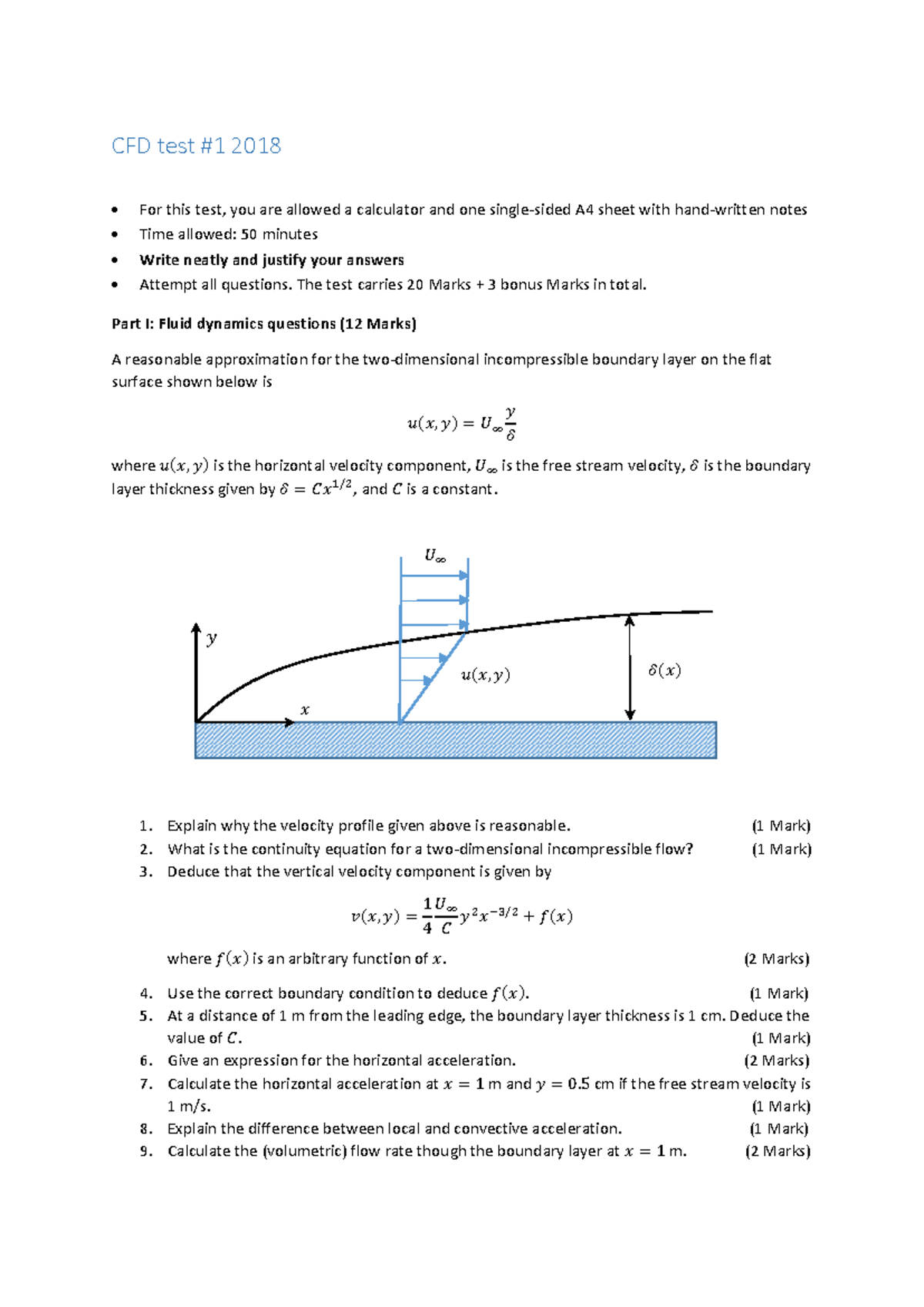 2018 ENGR401 CFD Test: Fluid Dynamics Questions and Solutions - Studocu